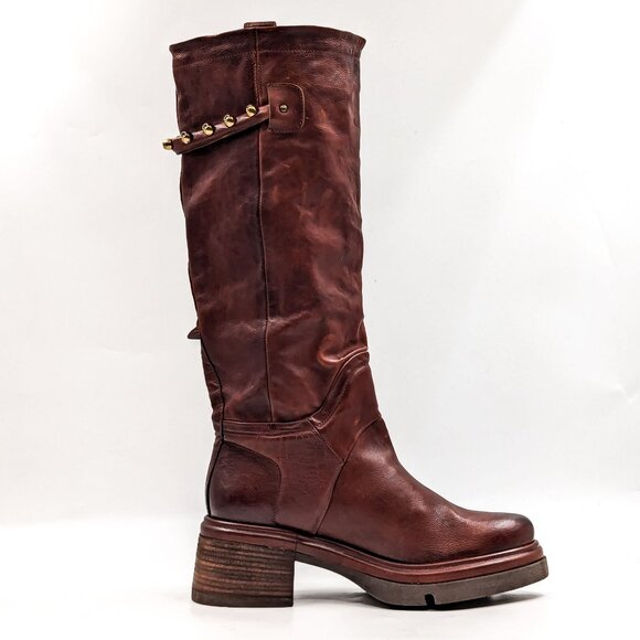 AS98 Wmn Elton Brown Leather Round Platform Moto Biker Boots 10.5-11US EUR42 - Picture 6 of 9